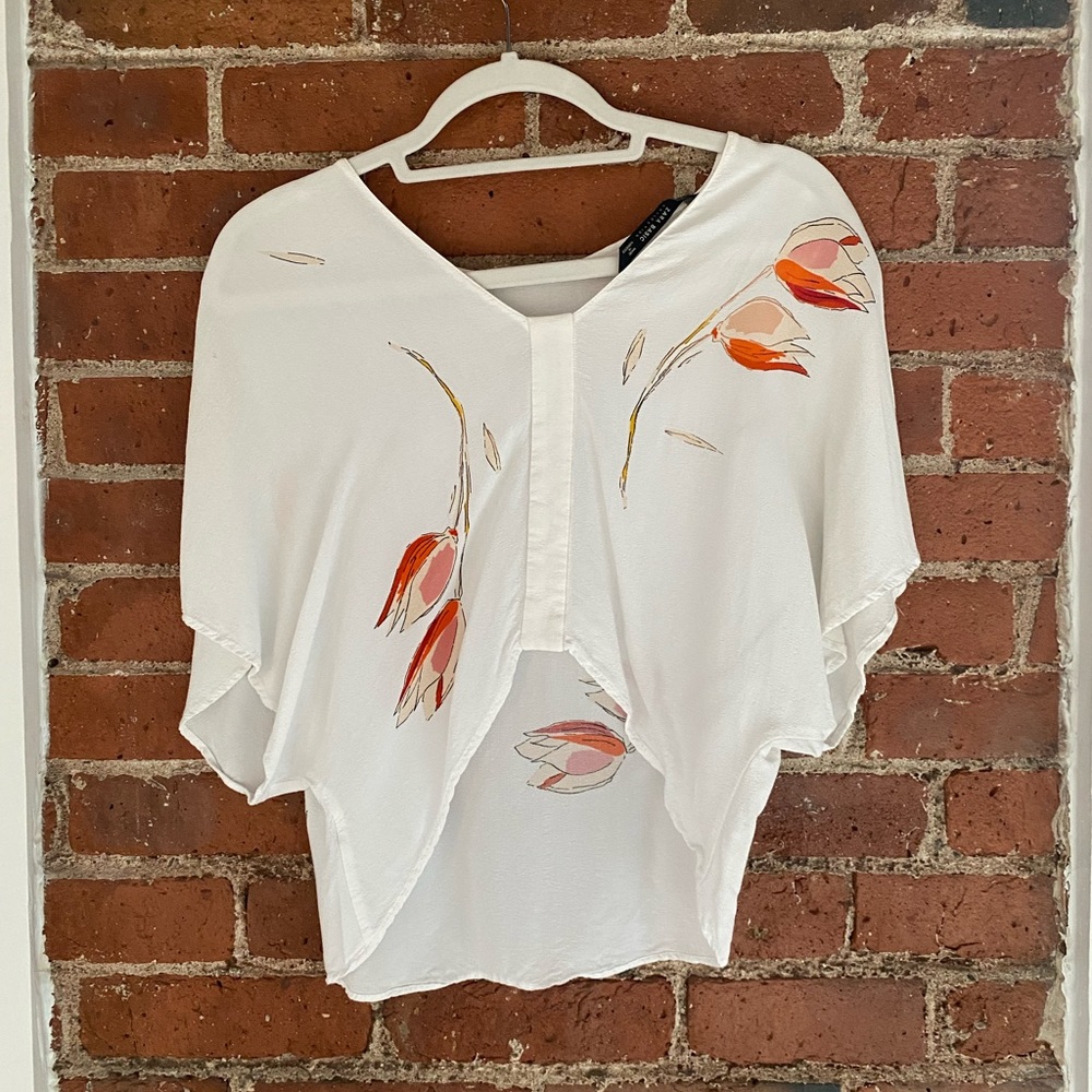 Zara Basic White Floral Blouse - M